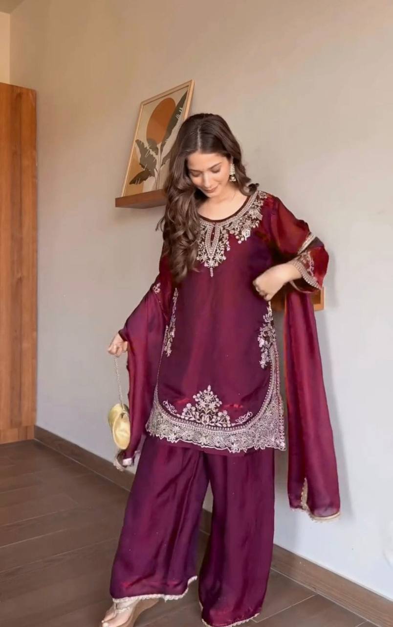 Modern Aubergine Flared Silk Set